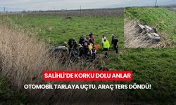 Salihli’de korku dolu anlar: Otomobil tarlaya uçtu, araç ters döndü!