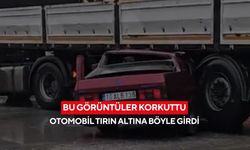 Turgutlu’da feci kaza! Akaryakıt istasyonundan çıkan tıra otomobil çarptı, o anlar kamerada...