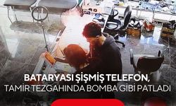 Bataryası şişmiş telefon, tamir tezgahında bomba gibi patladı