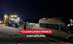 Yoldan çıkan minibüs kara saplandı