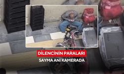 Dilencinin paraları sayma anı kamerada