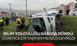 Robot yarışmasından dönen öğrencileri taşıyan midibüs şarampole yuvarlandı... 9’u öğrenci 15 yaralı