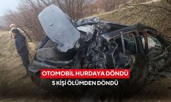 Otomobil hurdaya döndü, 5 kişi ölümden döndü