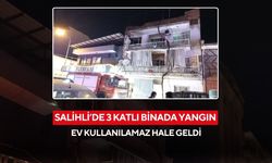 Salihli’de 3 katlı binada korkutan yangın: Ev kullanılamaz hale geldi