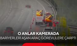 Otoyolda feci kaza! Kontrolden çıkan araç görevlilere böyle çarptı...