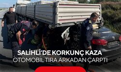 Salihli’de korkunç kaza: Otomobil tıra çarptı, sürücü ağır yaralı