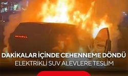 Alev topuna dönen elektrikli SUV yangın battaniyesi kullanılarak söndürüldü