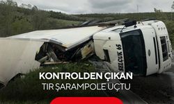 Kontrolden çıkan tır şarampole uçtu! 10 ton meyve yola saçıldı...