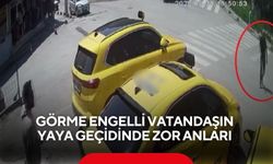 Görme engelli vatandaşın yaya geçidinde zor anları kameraya yansıdı