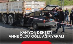 Kamyonun altına giren otomobildeki anne öldü, oğlu ağır yaralandı