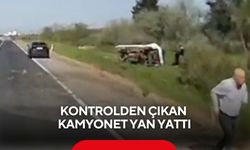 Kontrolden çıkan kamyonet yan yattı