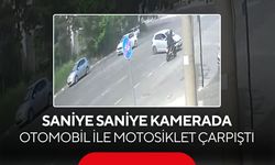 Saniye saniye kamerada! Otomobil ile motosiklet çarpıştı...