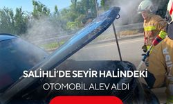 Salihli’de korku dolu anlar: Seyir halindeki araç alev aldı