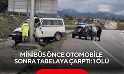 Minibüs önce otomobile sonra tabelaya çarptı: 1 ölü