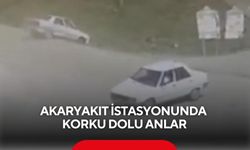 Akaryakıt istasyonunda korkutan kaza! Otomobil şarampole böyle düştü...
