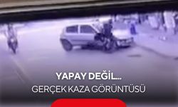 Yapay zeka değil, gerçek kaza görüntüsü... Otomobile böyle yapıştı!