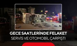 Kavşakta dehşet anları! Servis otobüsü ile otomobil çarpıştı; 4 yaralı