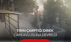 Tırın çarptığı direk cami avlusuna devrildi: O anlar kamerada