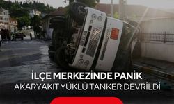 Facianın eşiğinden dönüldü! İlçe merkezinde akaryakıt yüklü tanker devrildi...