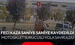 Kontrolden çıkan motosiklet hafif ticari araca ok gibi saplandı! Kaza kamerada
