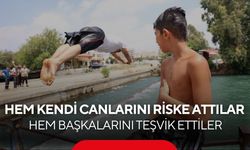 Ölümü hiçe saydılar! Tehlikeli kanalda yüzme dersi verdiler