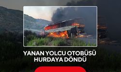 Yanan yolcu otobüsü hurdaya döndü