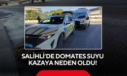 Salihli’de domates suyu kazaya neden oldu! Motosiklet devrildi, sürücü yaralandı