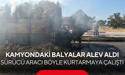 Kamyondaki balyalar alev aldı! Sürücü aracı böyle kurtarmaya çalıştı...