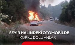 Manisa'da korku dolu anlar! Seyir halindeki otomobil alev aldı!