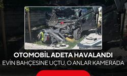 Otomobil kontrolden çıktı, evin bahçesine uçtu! O anlar kamerada...