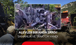 Alevler Bir Anda Sardı! Samanlık ve Traktör Yandı