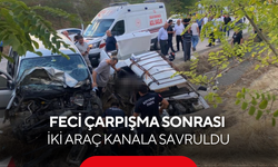 Feci çarpışma sonrası iki araç kanala savruldu! Acı bilanço ortaya çıktı...
