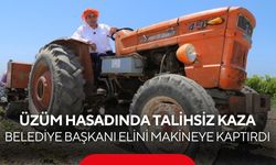 Üzüm hasadında korkutan kaza! Saruhanlı Belediye Başkanı elini makineye kaptırdı