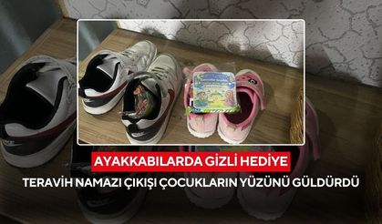 Teravih çıkışı çocuklar ayakkabılarındaki sürpriz hediyelerle şaşkına döndü!