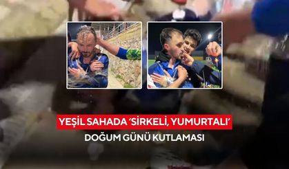 Manisa'da sürpriz kutlama: Takım arkadaşlarını koli bandıyla bağlayıp sirkeyle yıkadılar