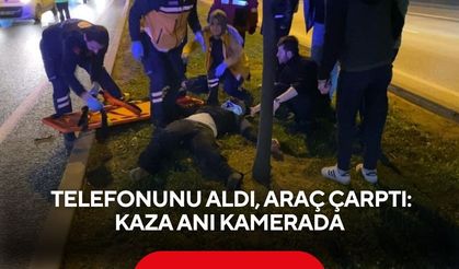 Eğilip telefonunu aldı, araç çarptı: Kaza anı kamerada