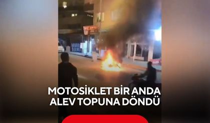 Motosiklet bir anda alev topuna döndü