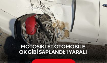 Motosiklet otomobile ok gibi saplandı