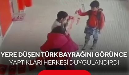 Minik yüreklerden büyük hareket! Türk bayrağına saygı kamerada...