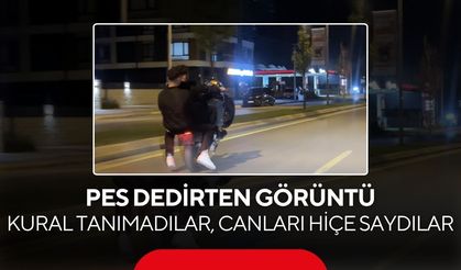 Pes dedirten görüntü! Plakasız motosiklette 3 kişi, kasksız ve tek teker trafikte dehşet saçtı...