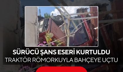 Evde kimse olmaması facianın önüne geçti | Belediyeye ait traktör evin bahçesine uçtu...