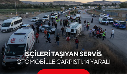 Facianın eşiğinden dönüldü! İşçi servisi ile otomobil çarpıştı... 14 kişi yaralandı