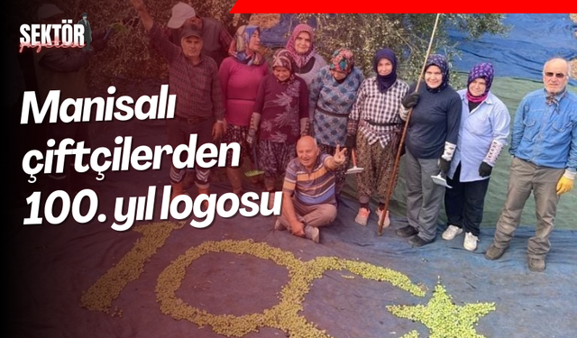 Çiftçiler topladıkları zeytinlerden 100. yıl logosu yaptı