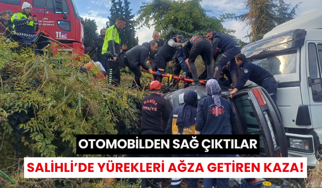 Salihli’de kontrolden çıkan otomobil refüjden aşağıya uçtu: 1 yaralı