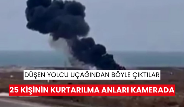 Azerbaycan havayollarına ait uçak Kazakistan'da düştü! 25 kişinin kurtarılma anları kamerada