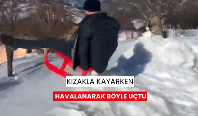 Kızakla kayarken havalanarak böyle uçtu