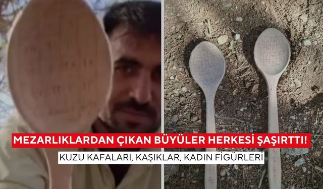 Mezarlıklardan çıkan büyüler herkesi şaşırttı! Kuzu kafaları, kaşıklar, kadın figürleri