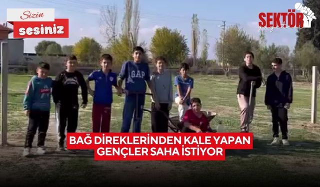 Bağ direklerinden kale yapan gençler saha istiyor