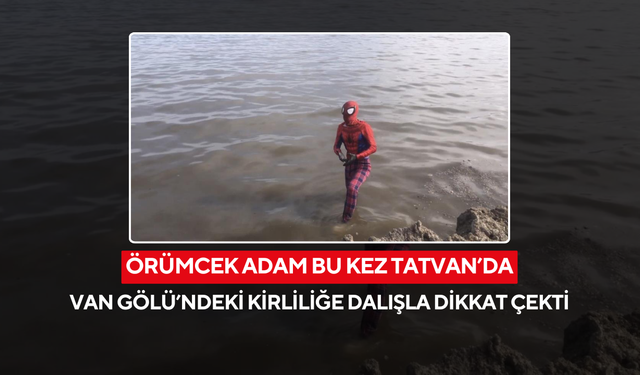 Türkiye’yi kostümüyle gezen örümcek adam, 69. durakta Van Gölü için suya atladı