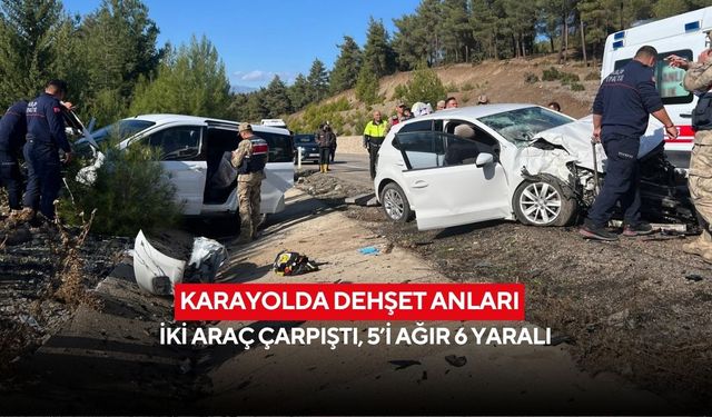 Karayolda dehşet anları: İki araç çarpıştı, 5’i ağır 6 yaralı